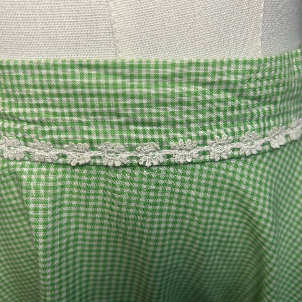 VTG 50s Green Gingham Midi Skirt Daisy Trim Rockabilly Medium Retro Western Boho
