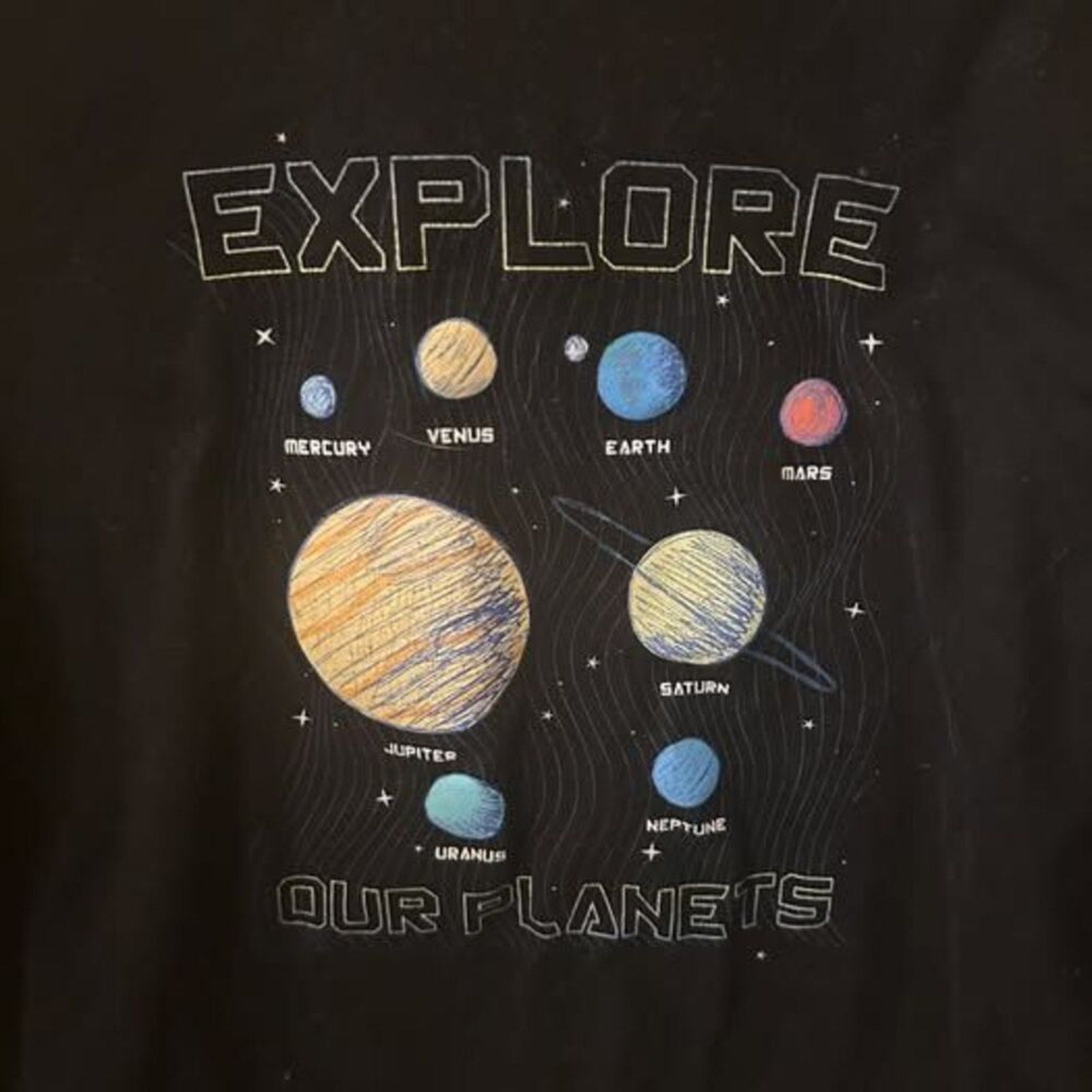 Wonder Nation Boys Solar System Shirt Size 8 Black Long Sleeve Science STEM Top