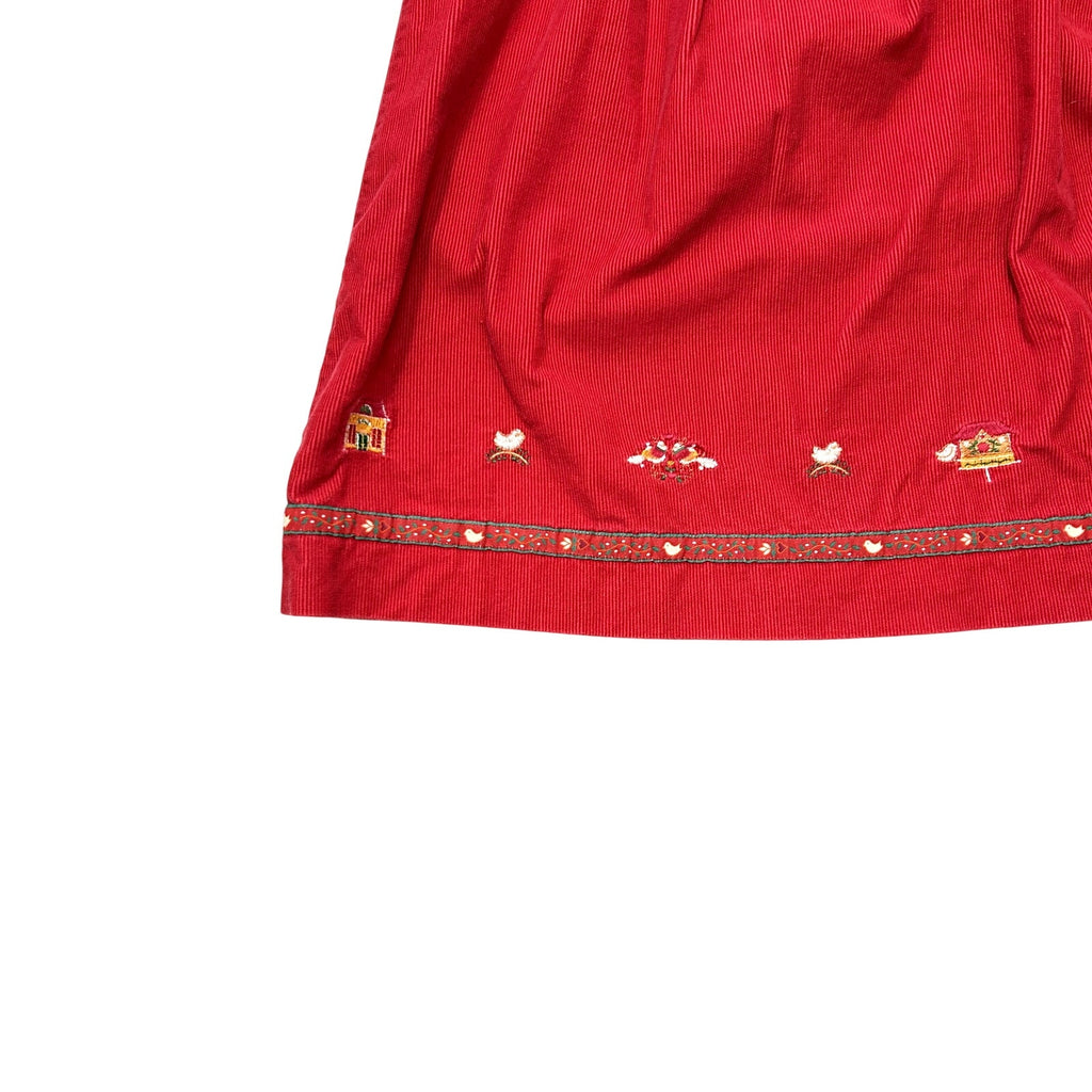 VTG 90s Jacadi Paris 3T Red Corduroy Sailor Collar Birdhouse Dress Embroidered