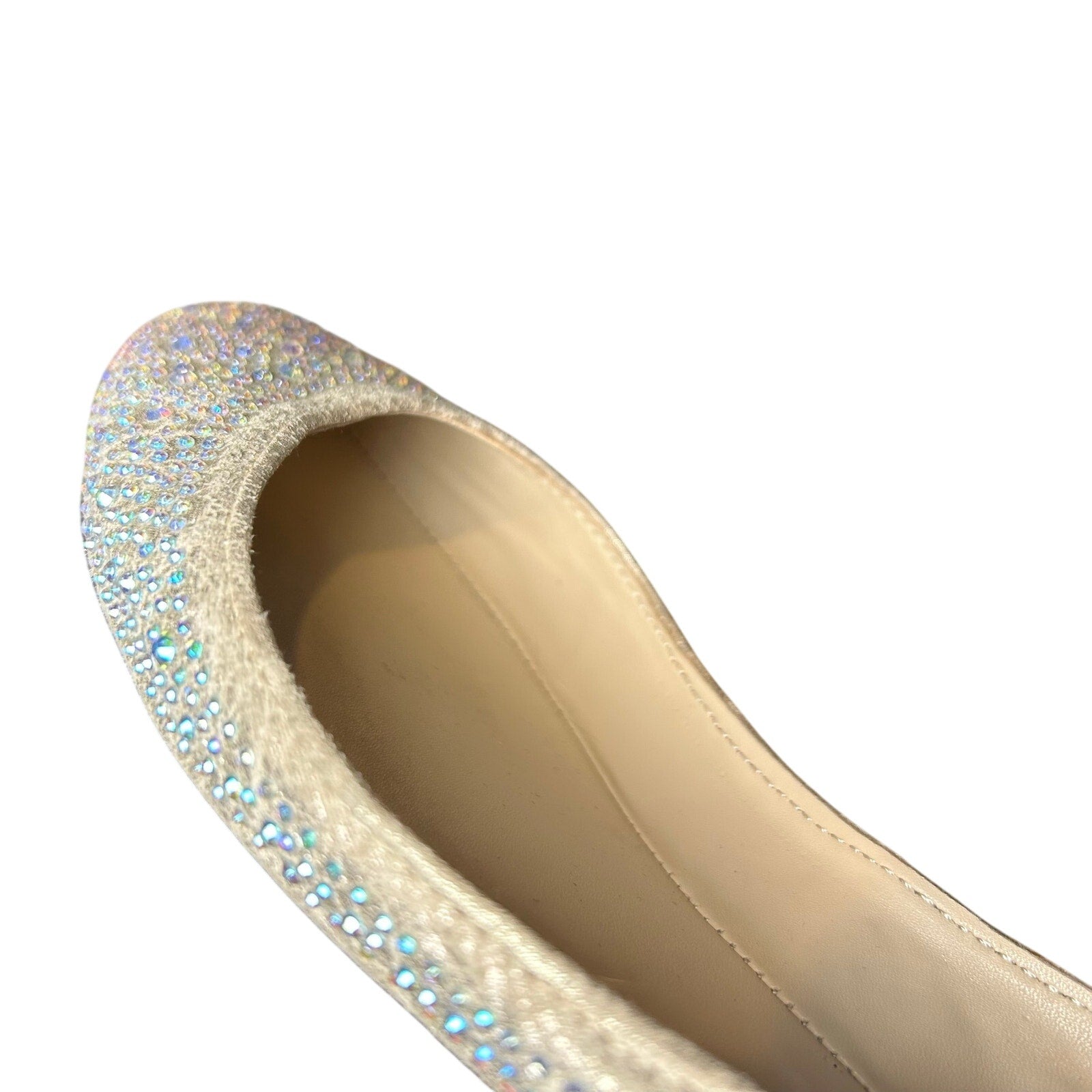 Betsey Johnson Cream Rhinestone Flats Glitter Coquette 8.5 Bridal Whimsigoth