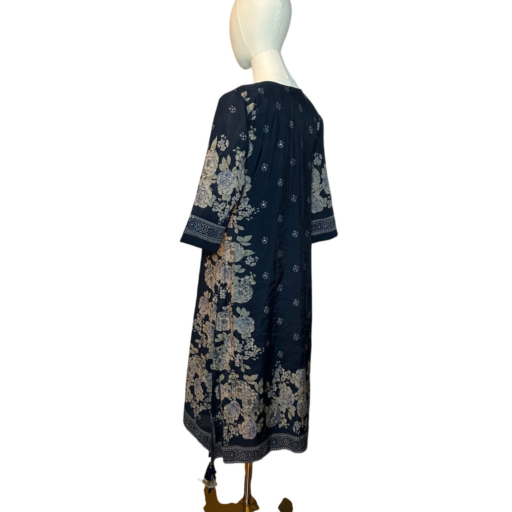 Hoondee Navy Blue Floral Embellished Kurti Tunic Dress