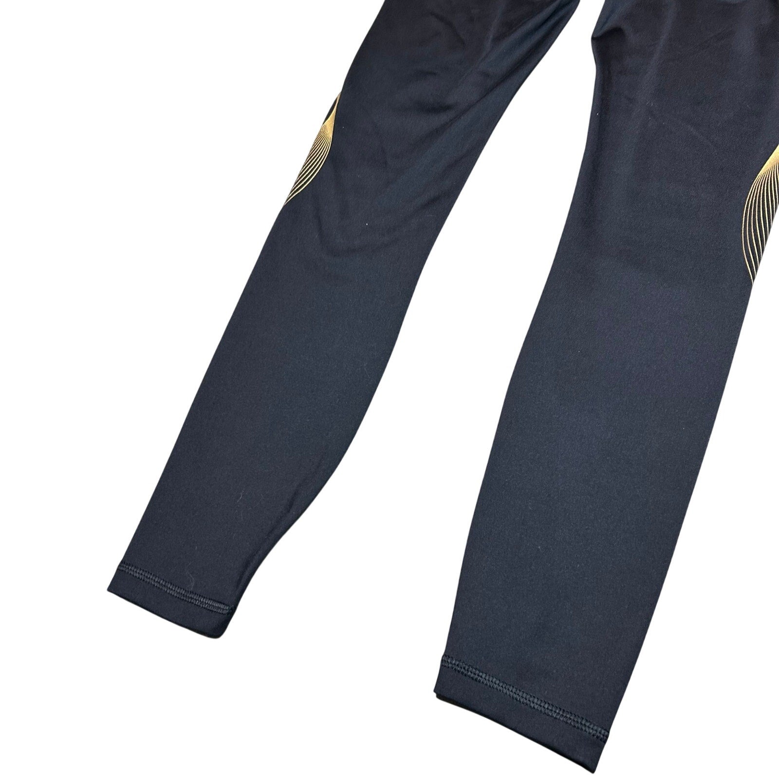 Victoria's Secret Sport Leggings XS Black Gold Metallic Geometric Stripe High Rise