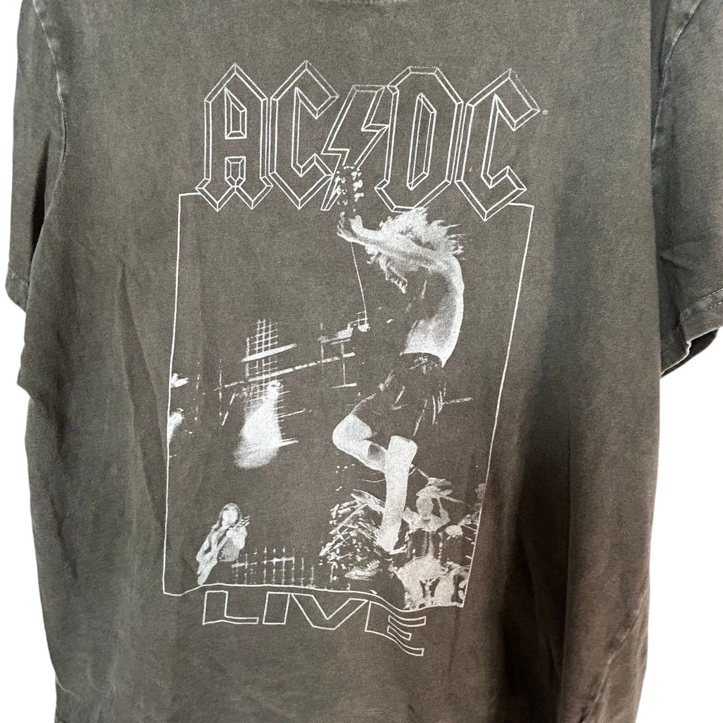 AC/DC Live Graphic Band Tee Lucky Brand Charcoal Gray Faded Rock T-Shirt XL