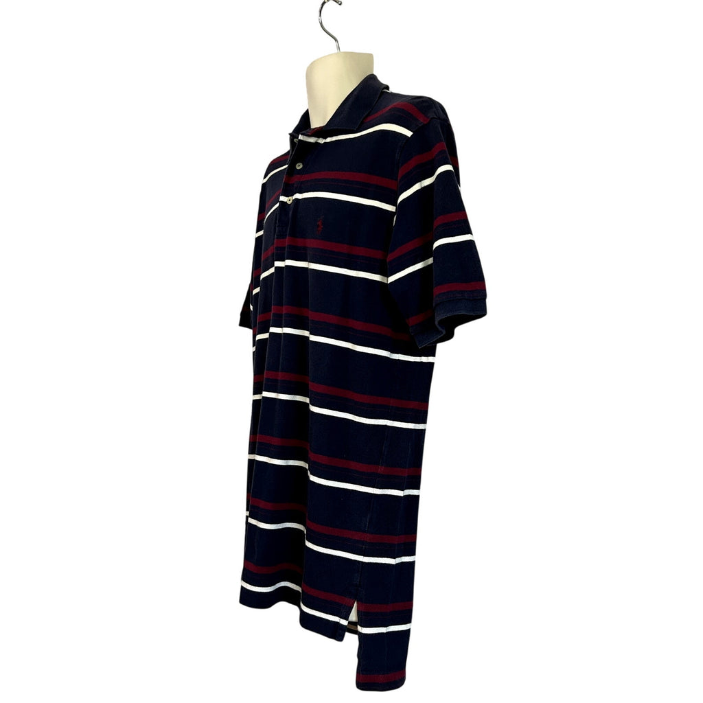 Polo Golf Ralph Lauren XL Navy Burgundy Striped Polo Shirt Embroidered Pony
