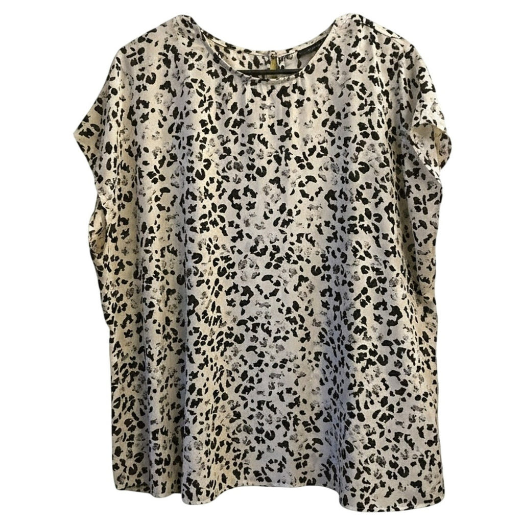 Halogen Cap Sleeve Blouse 1X Plus Size Animal Print Black White Nordstrom Top