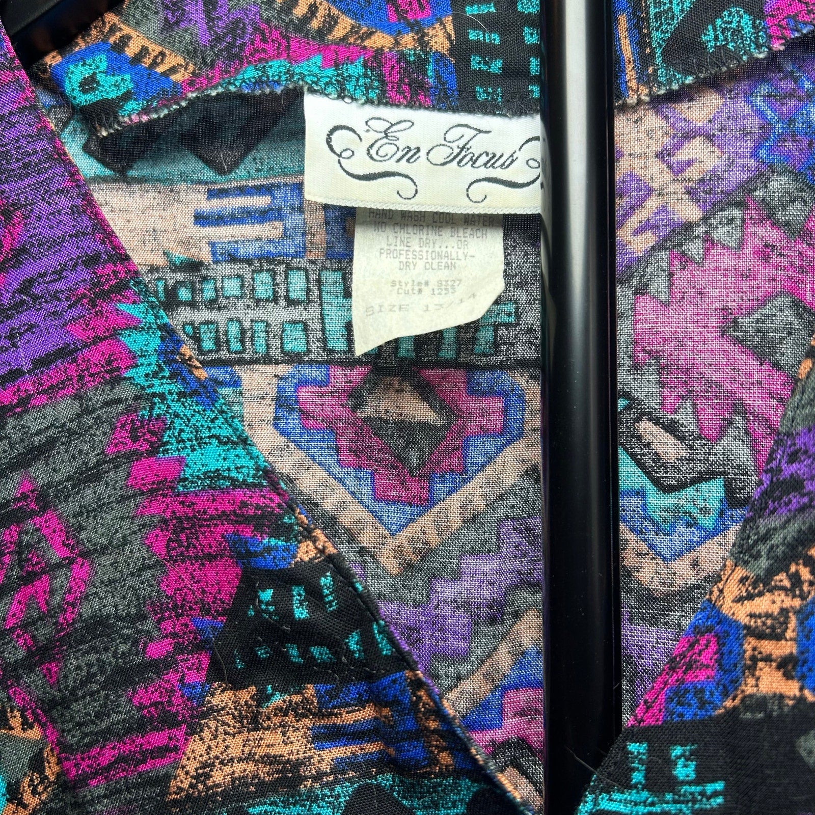 VTG En Focus Geometric Jumpsuit Purple L Rayon Southwestern Boho 90s USA Made
