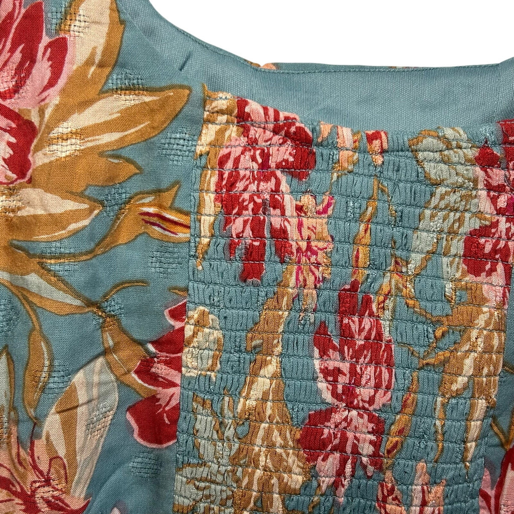 B.O.G Collective Blue Floral S Crop Top Smocked Boho Festival Streetwear Indie