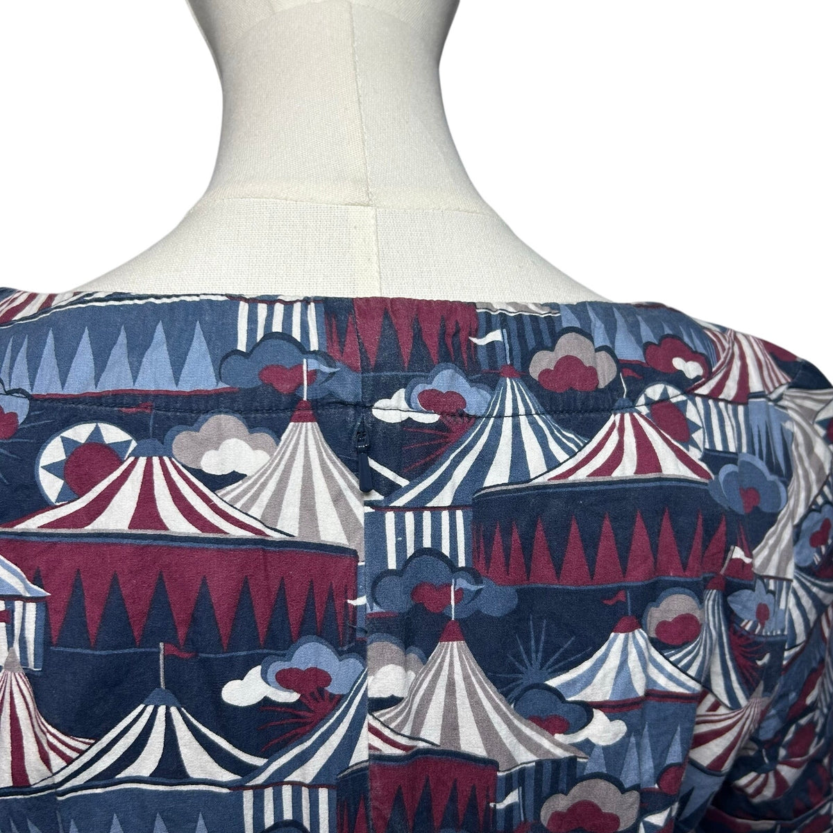 Emily & Fin Circus Tent Print Dress Blue Red M Retro Twee Indie Coquette Wiggle