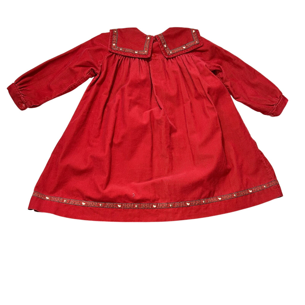 VTG 90s Jacadi Paris 3T Red Corduroy Sailor Collar Birdhouse Dress Embroidered