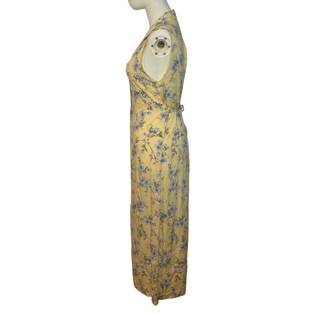 VTG 90s Erika Collection Yellow Floral Maxi Shirt Dress M Cottage Grandma Grunge