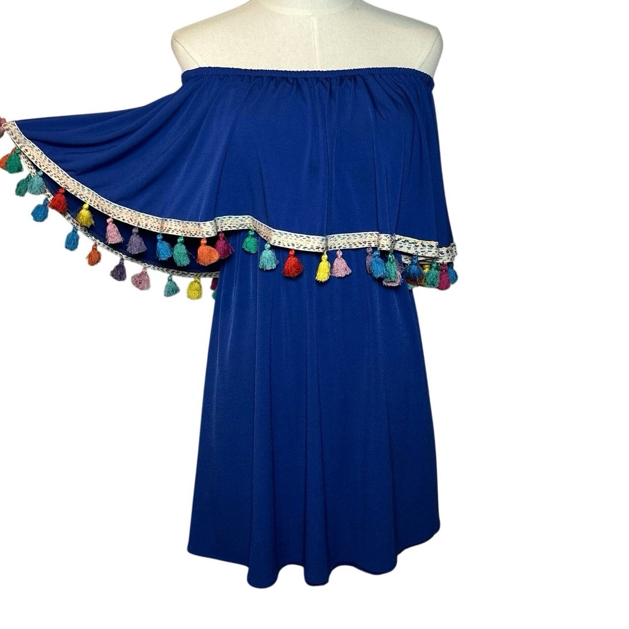 Judith March Blue Off Shoulder Resort Cover Up Mini Dress S Coquette Y2K Retro