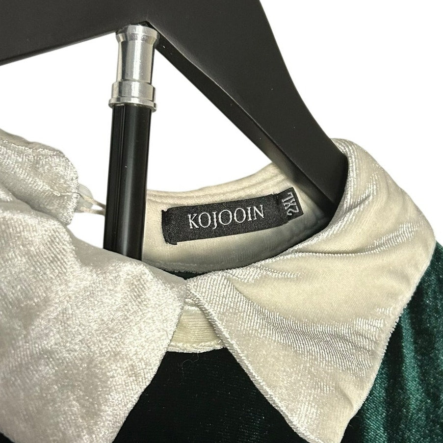 KOJOOIN Green Velvet Peter Pan Collar Dress 2XL Long Sleeve Pockets Dark Morii