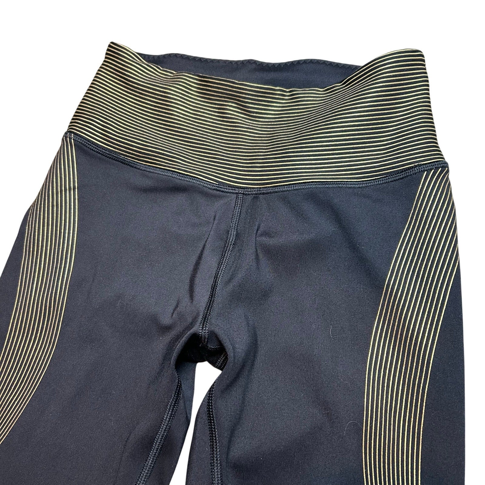 Victoria's Secret Sport Leggings XS Black Gold Metallic Geometric Stripe High Rise
