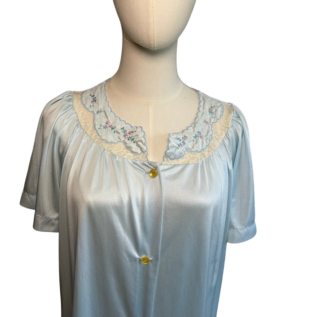VTG 70s Carole Blue White Lace Nightgown Fairy Coquette Whimsigoth Loungewear M