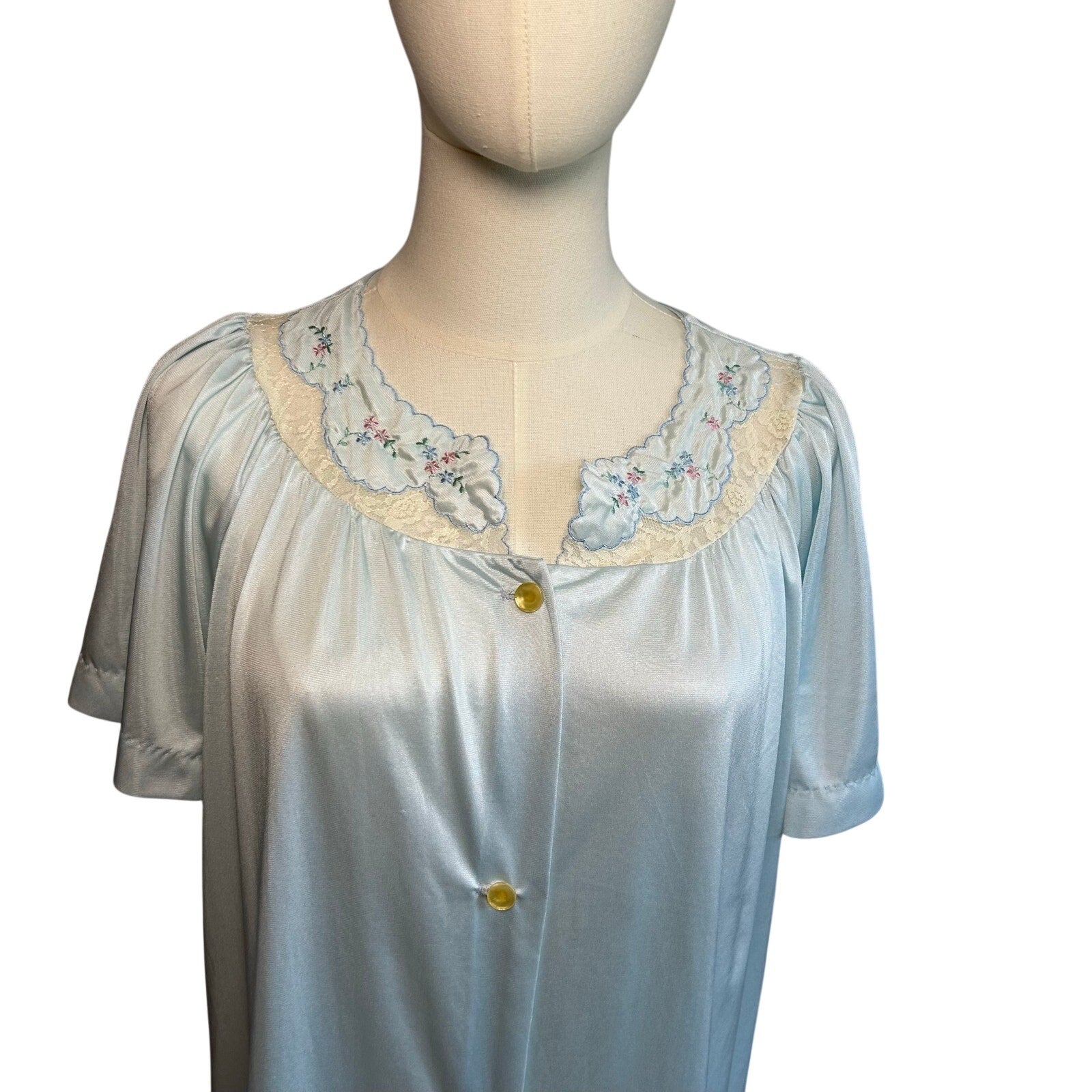 VTG 70s Carole Blue White Lace Nightgown Fairy Coquette Whimsigoth Loungewear M