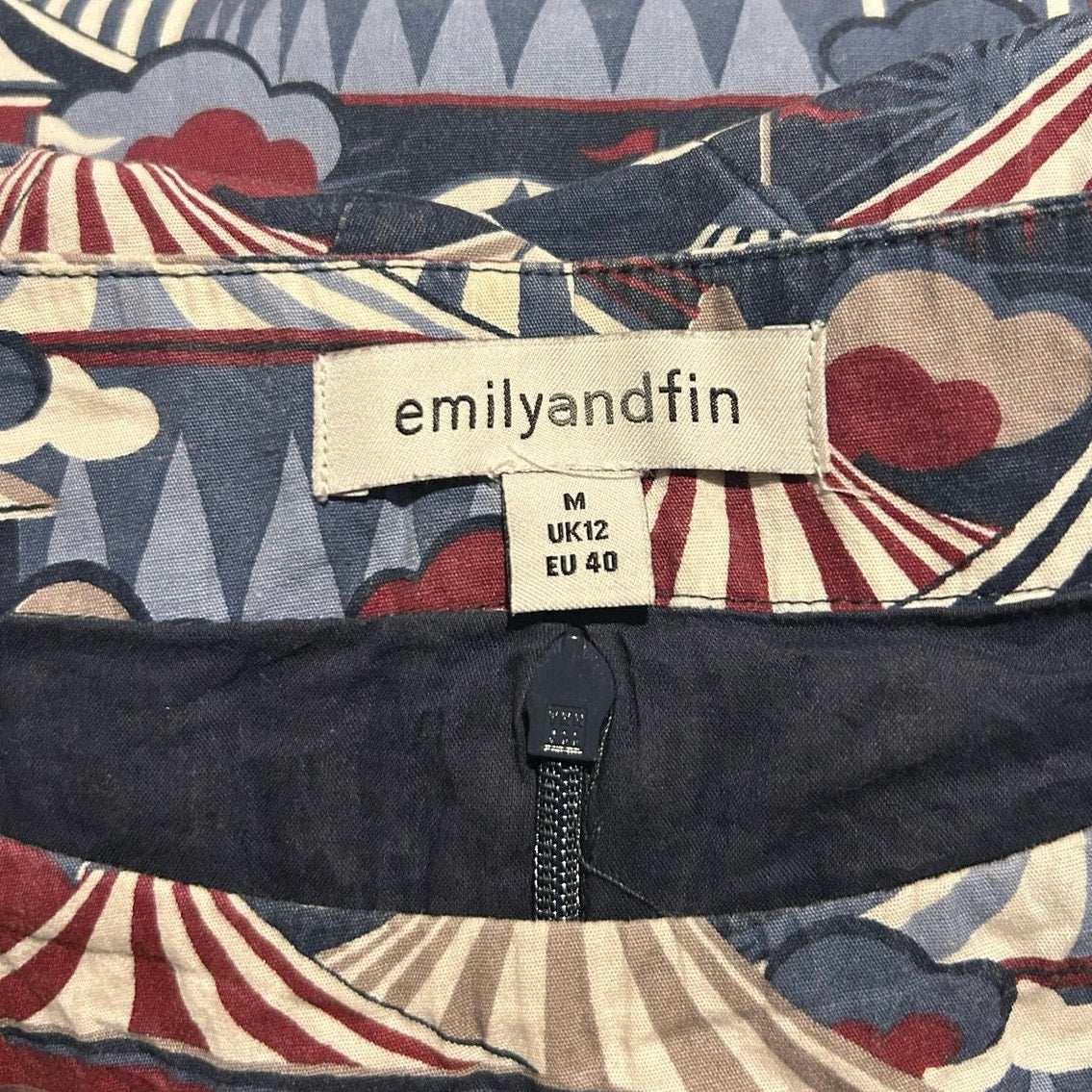 Emily & Fin Circus Tent Print Dress Blue Red M Retro Twee Indie Coquette Wiggle