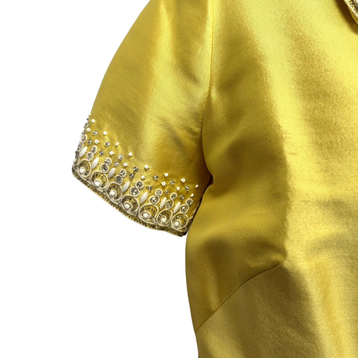 VTG 60s Sir Norman Hartnell S Yellow Beaded Wool Silk Couture Regency Midi Dress