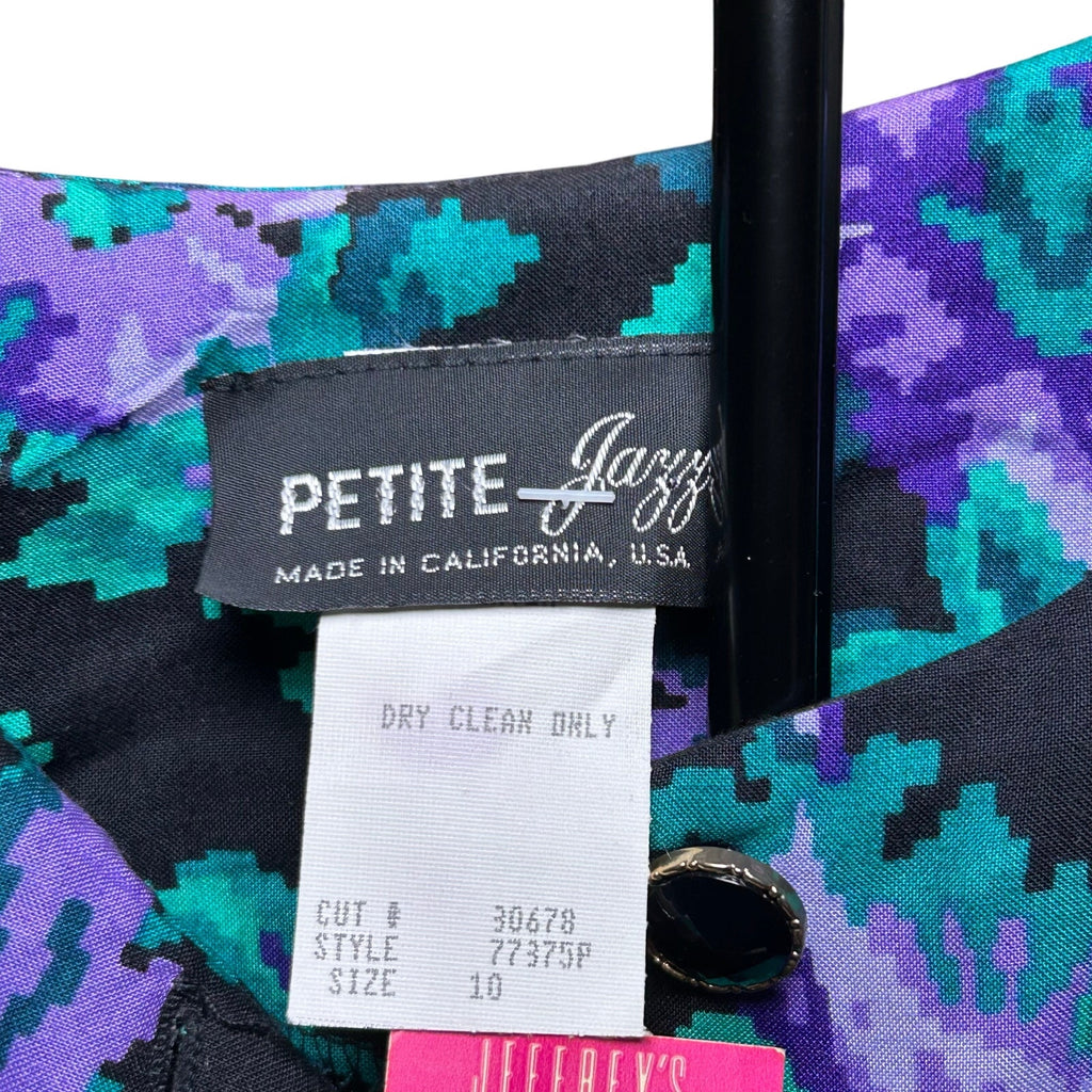 NWT VTG 90s Petite Jazz Rayon Dress Digital Pixel Floral Made in USA Size 10 Deadstock