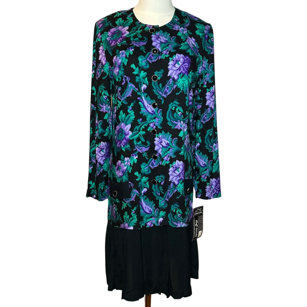 NWT VTG 90s Petite Jazz Rayon Dress Digital Pixel Floral Made in USA Size 10 Deadstock