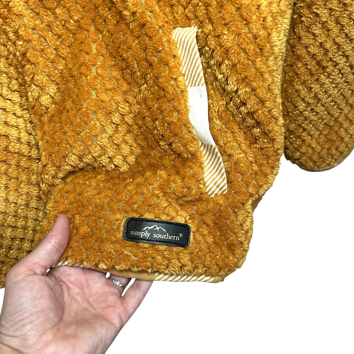 Simply Southern M Orange White Fleece Quarter Snap Henley Pullover Cozy Popcorn