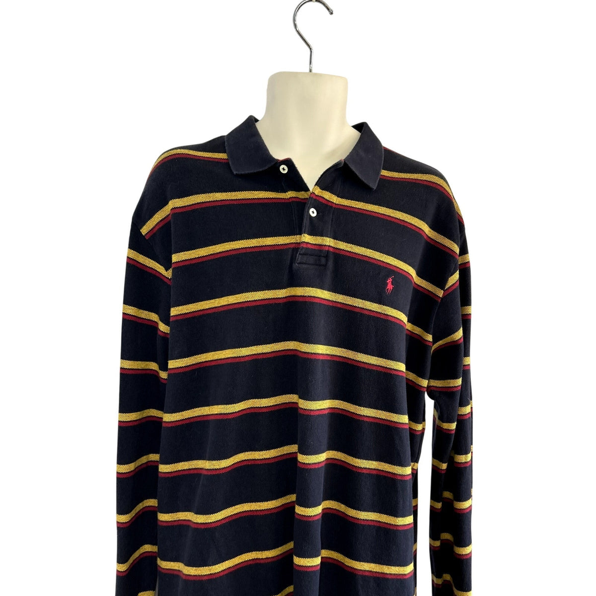 VTG 90s Polo Ralph Lauren XL Navy Blue Striped Long Sleeve Polo Shirt Preppy