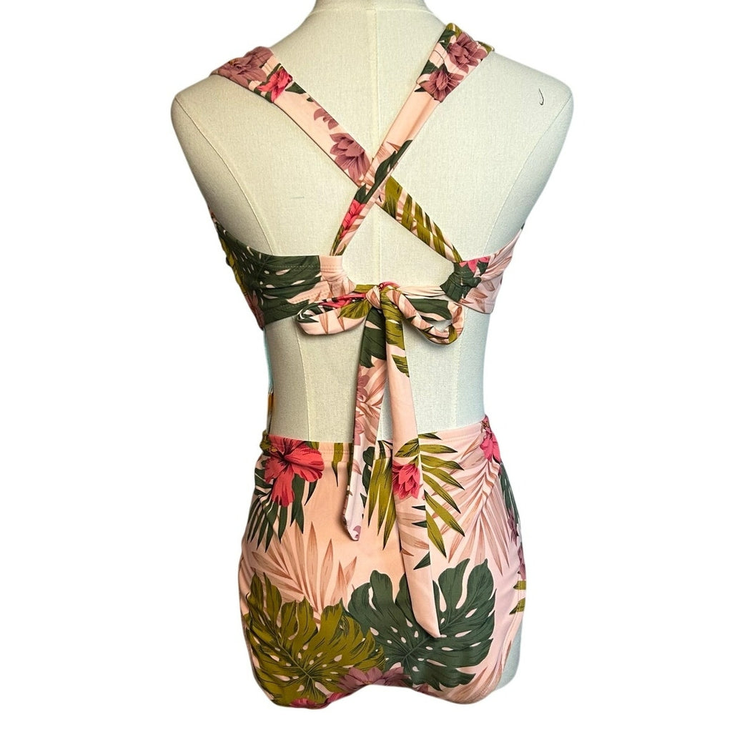 NWT Kona Sol Pink Green Triangle Bikini Swimsuit Set L D/DD Coquette Glam Boho