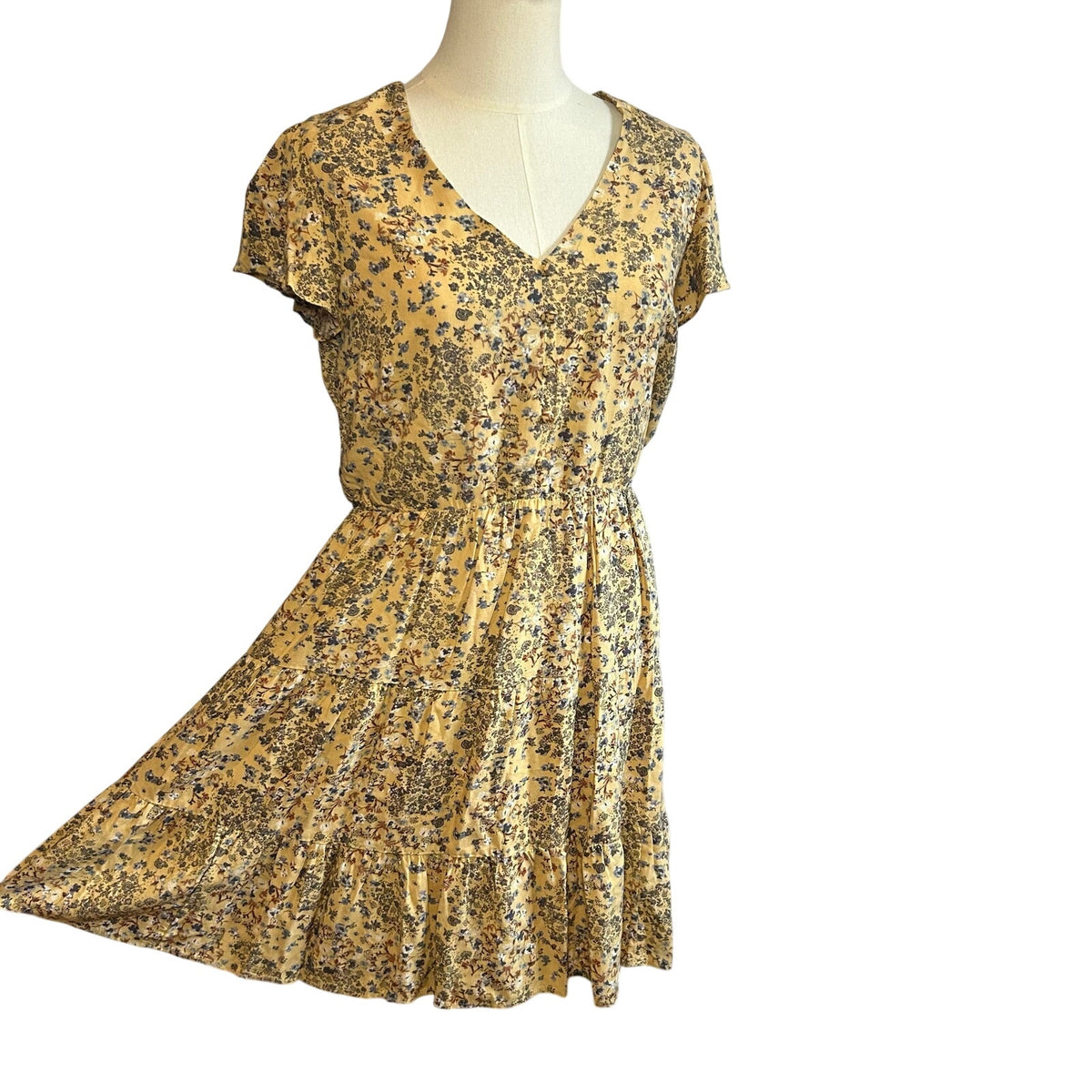 Maurices Yellow Multicolor Rayon Midi Dress Small Cottage Boho Casual Preppy