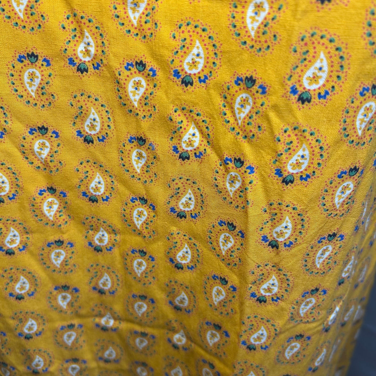 VTG 70s Yellow Maxi Paisley Dress L Cottage Boho Handmade Peasant Prairie Retro