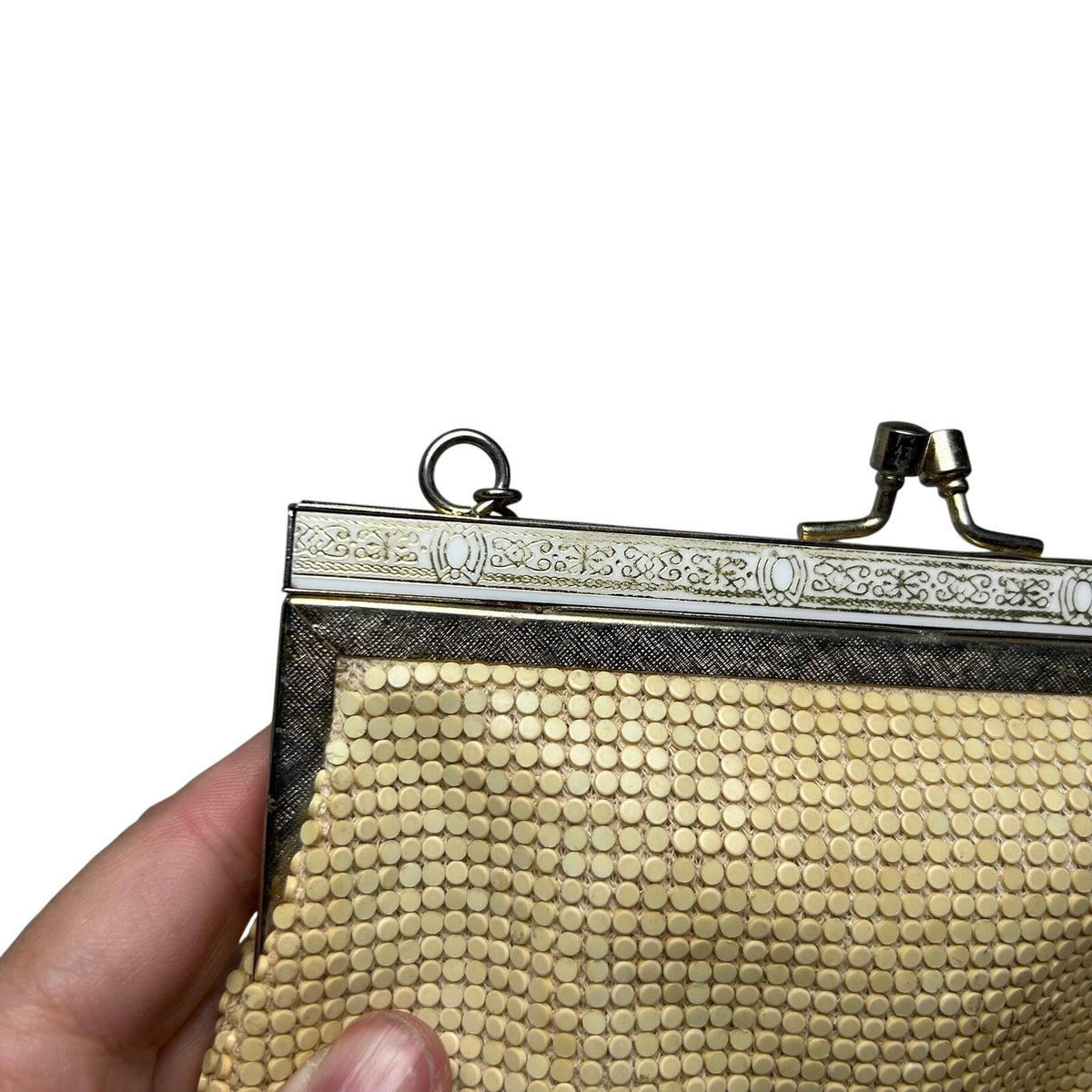 VTG 60s Off White Beaded Evening Bag Ornate Clasp Hong Kong Coquette Glam Retro
