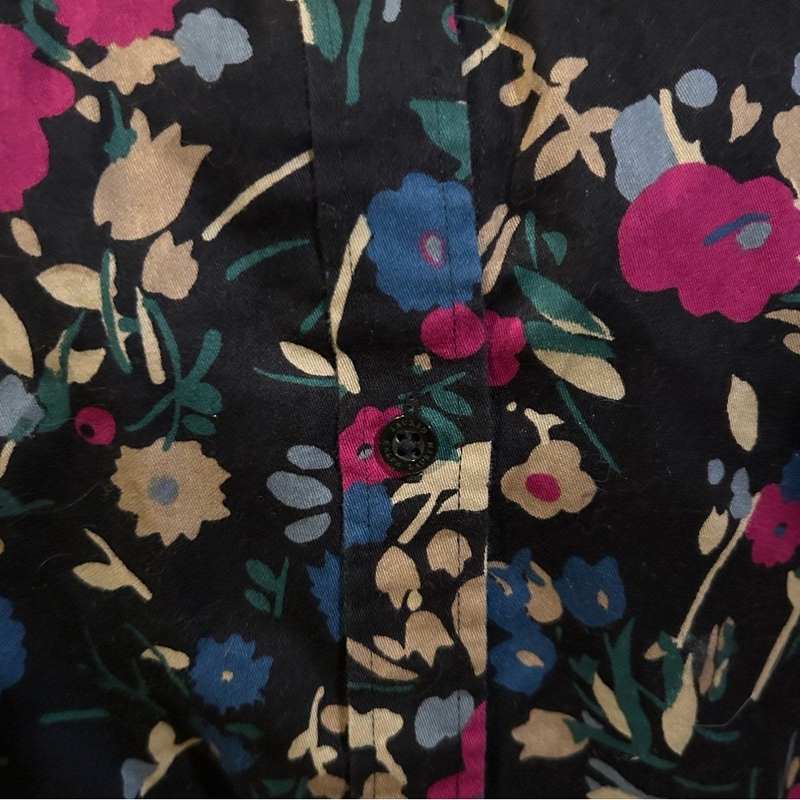 Lauren Ralph Lauren Floral Non-Iron Button Down Shirt Medium Black Pink Career
