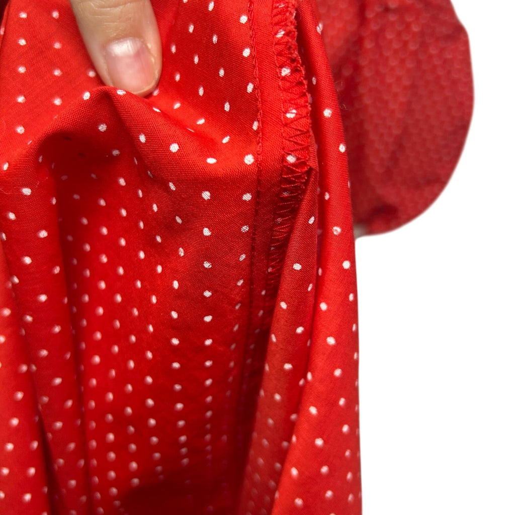 VTG 80s Red White Polka Dot Puff Sleeve Midi Dress