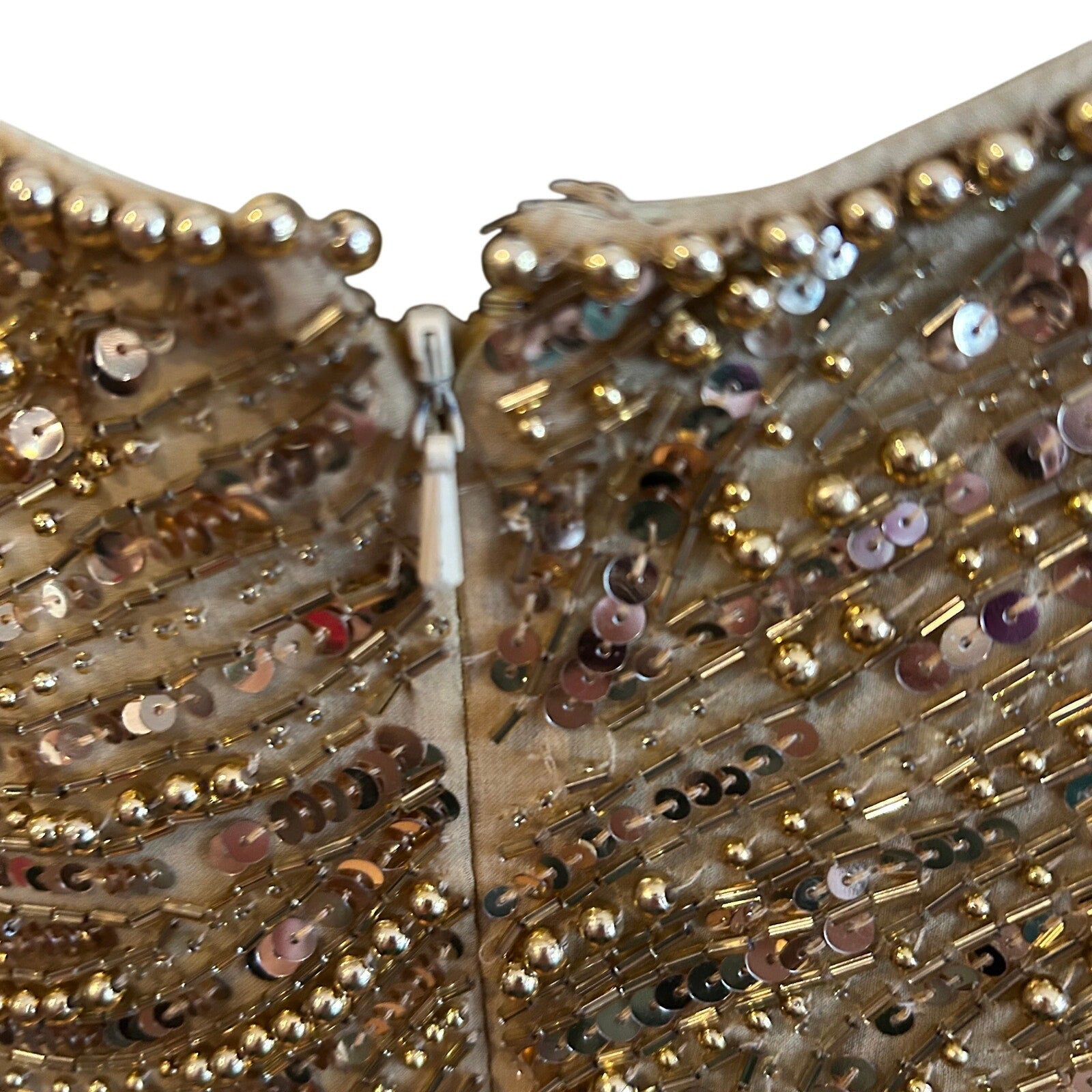 VTG Nite Line AJ Bari Gold Beaded Silk Dress Sweetheart Evening Gown 4 Trophy