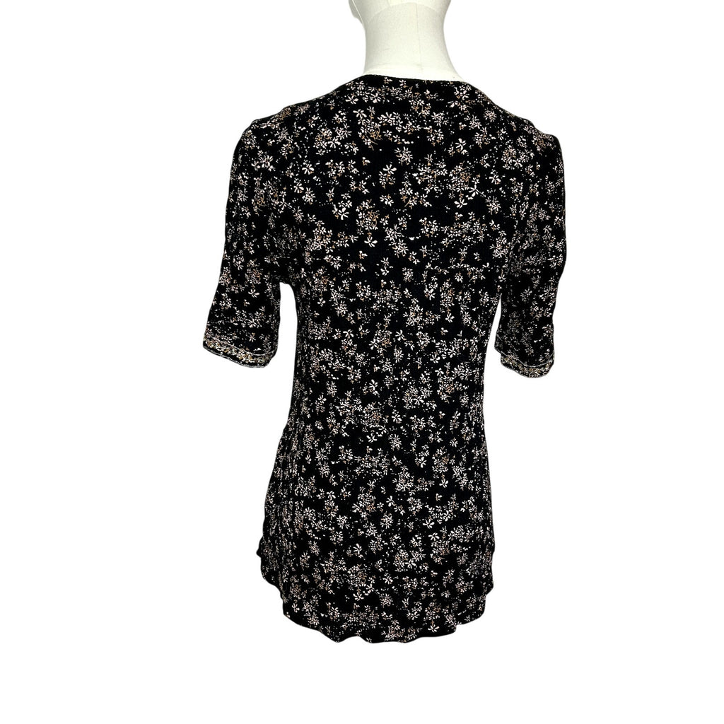 Knox Rose Black Embroidered Boho Floral Tunic Top S Boho Goth Whimsigoth Casual