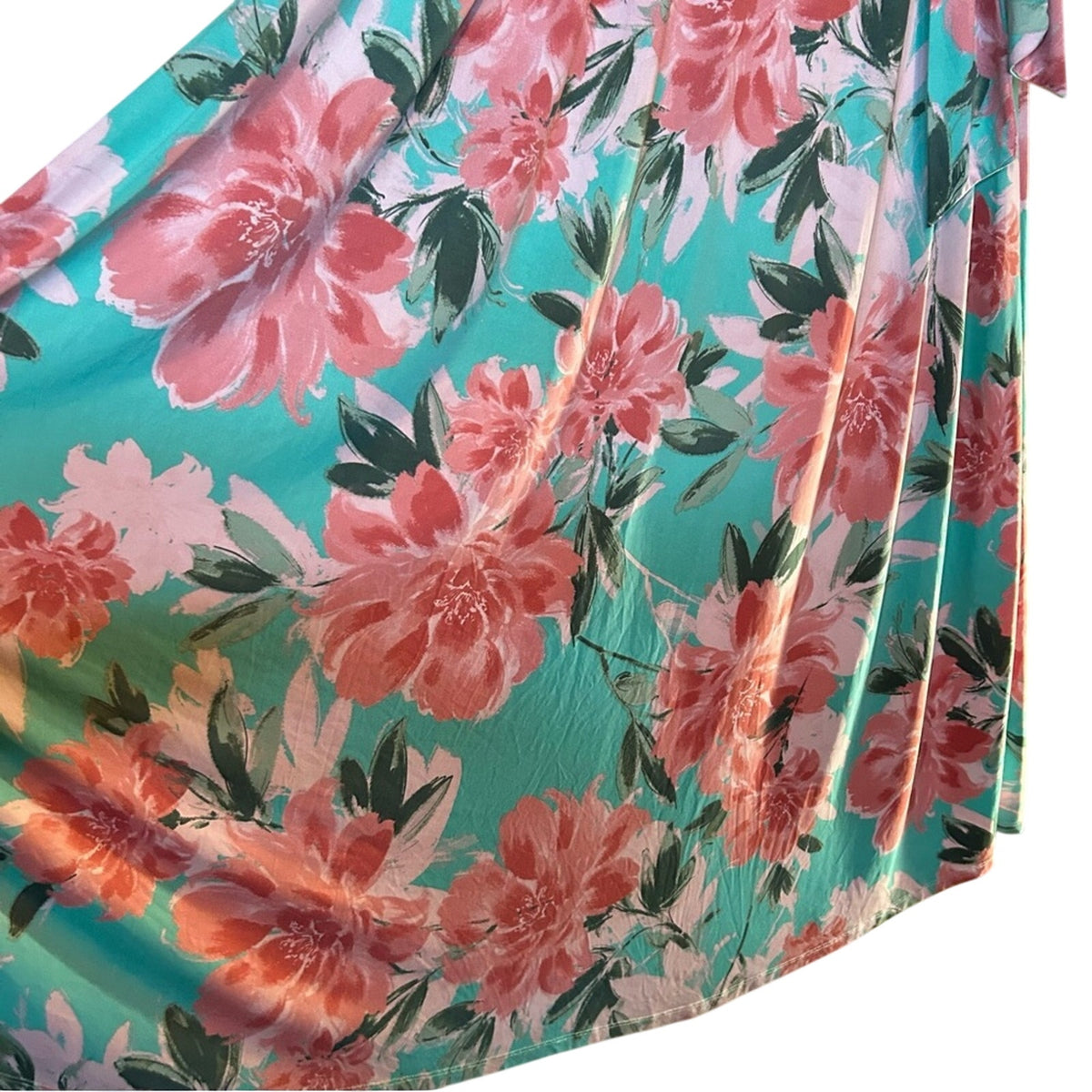 Pink Blue Floral Wrap Maxi Dress Plus Size 3X Stretchy Belted Bow Flowers Easter