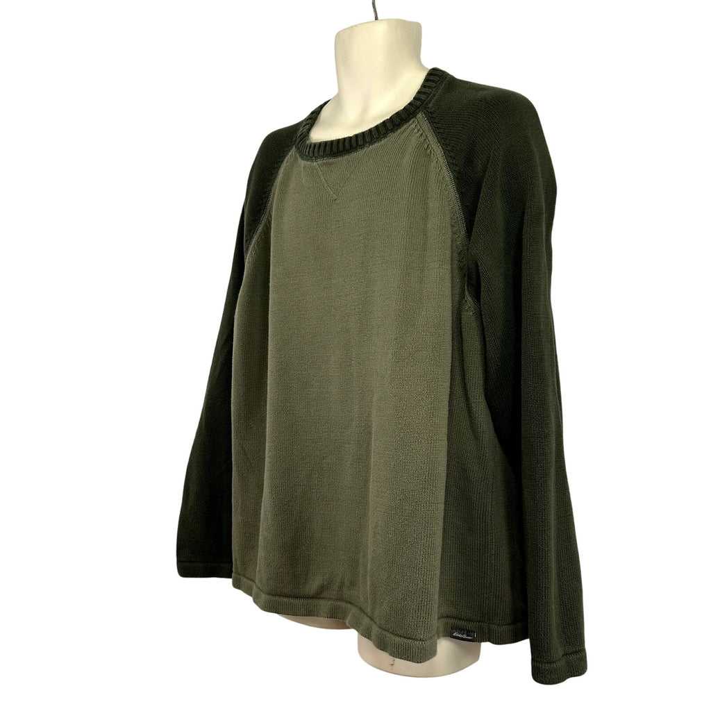 Eddie Bauer 2XL Green Dolman Sleeve Cotton Gauge Sweater Casual Basic Monochrome
