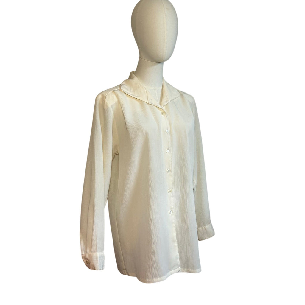 VTG 80s Kathie Lee White Button Up L Blouse Secretary Retro Preppy Minimalist