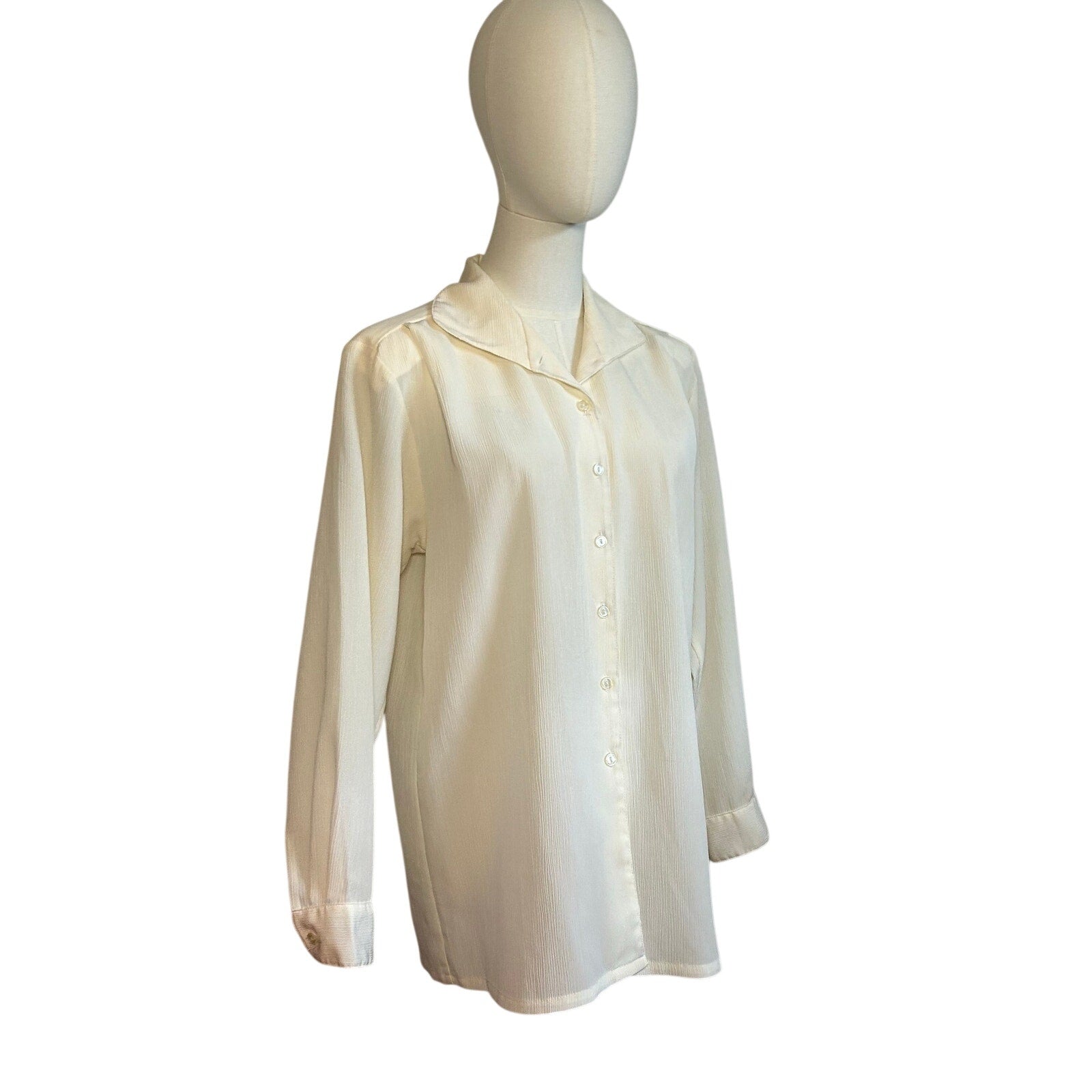 VTG 80s Kathie Lee White Button Up L Blouse Secretary Retro Preppy Minimalist