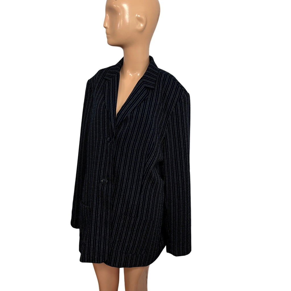 Karen Scott 18 Navy Blue Pinstripe Single Breasted Lined Career Blazer Jacket