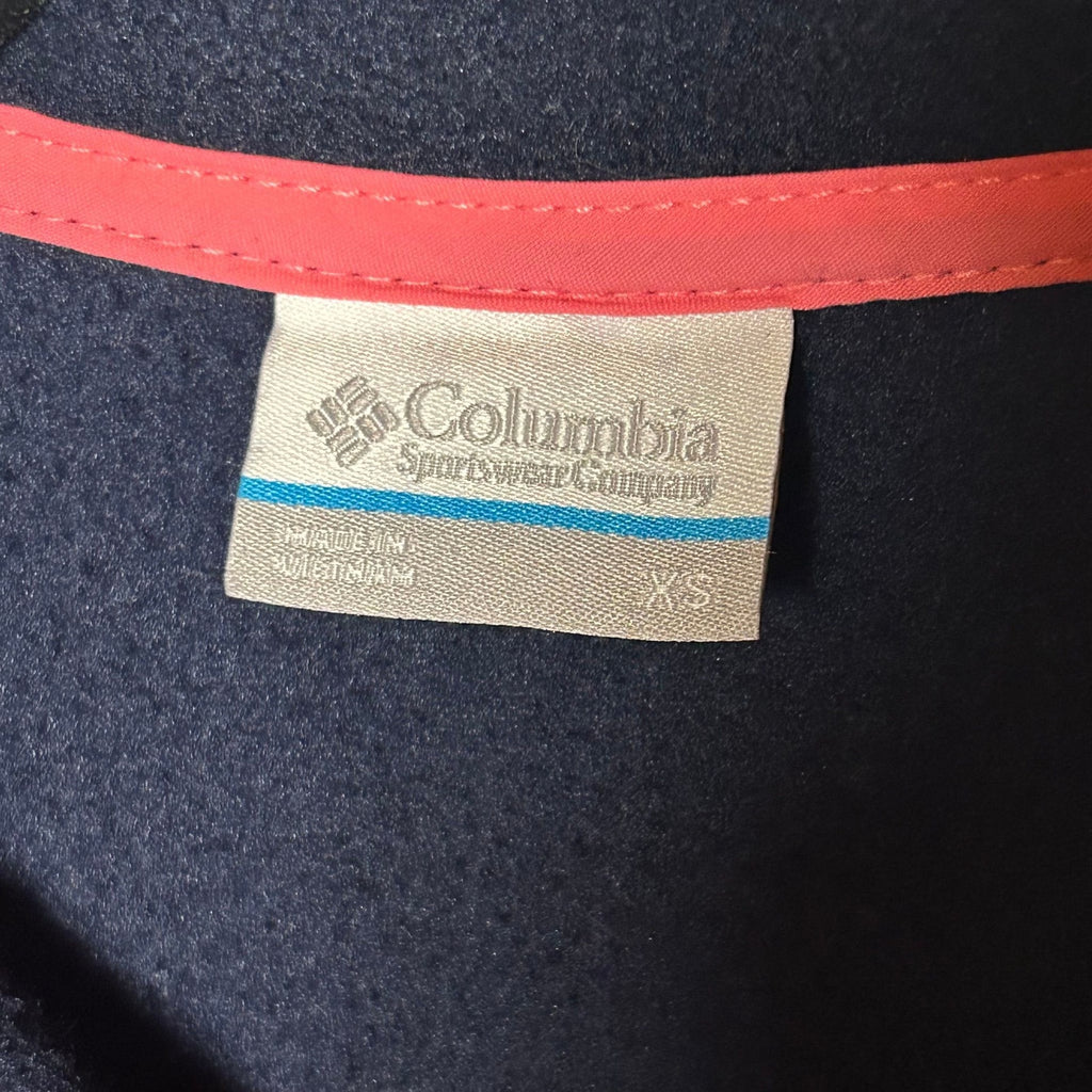 Columbia Navy Grey Pink Trim Benton Springs Fleece Snap Pullover Gorpcore Hike
