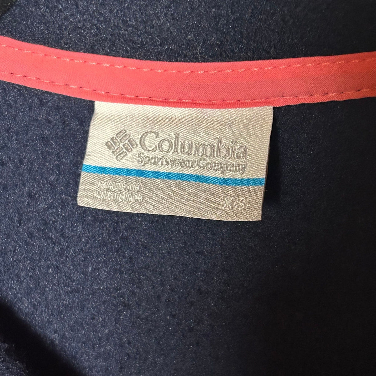 Columbia Navy Grey Pink Trim Benton Springs Fleece Snap Pullover Gorpcore Hike