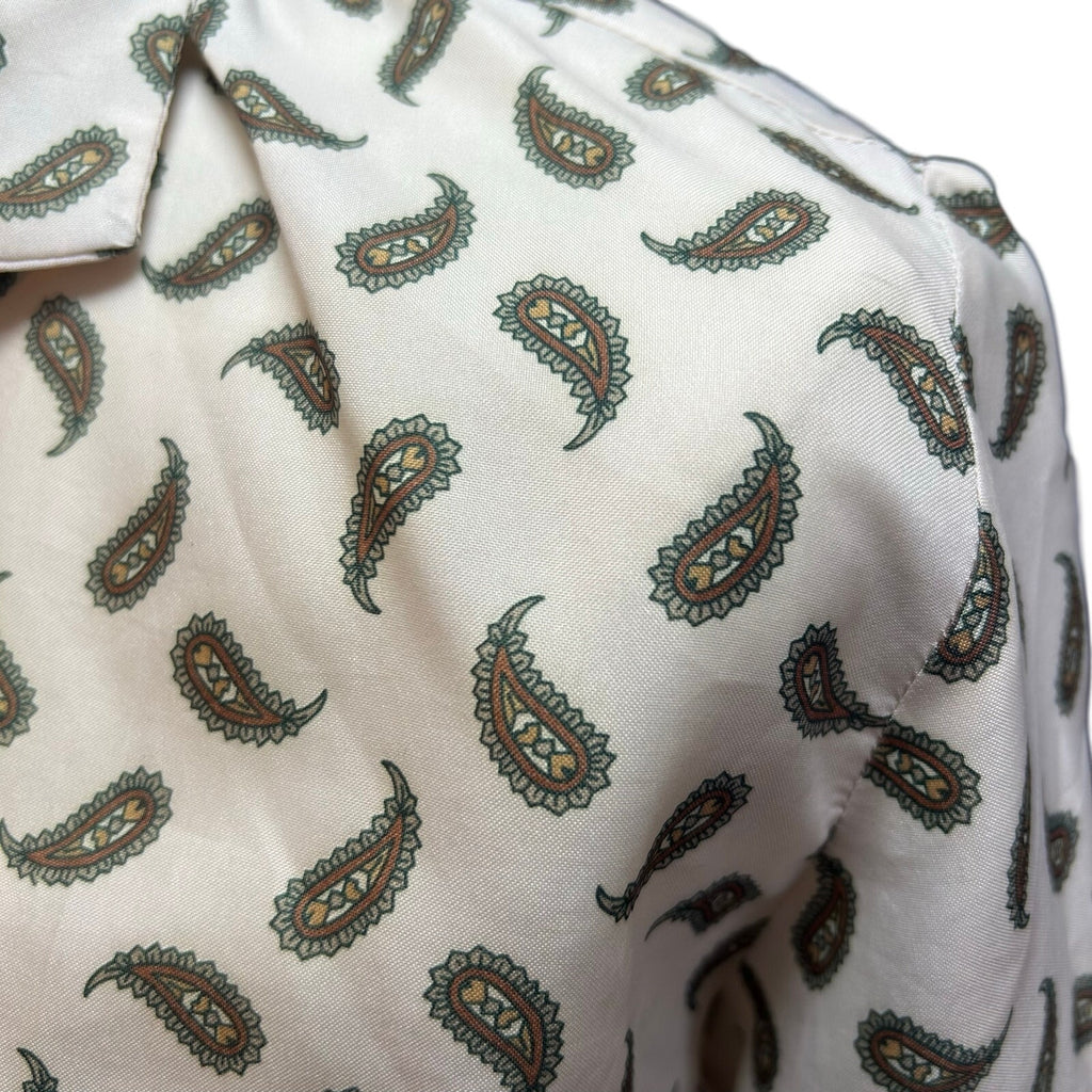 VTG 90s Handmade White Green Paisley Print Top Cloth Buttons Whimsigoth Boho