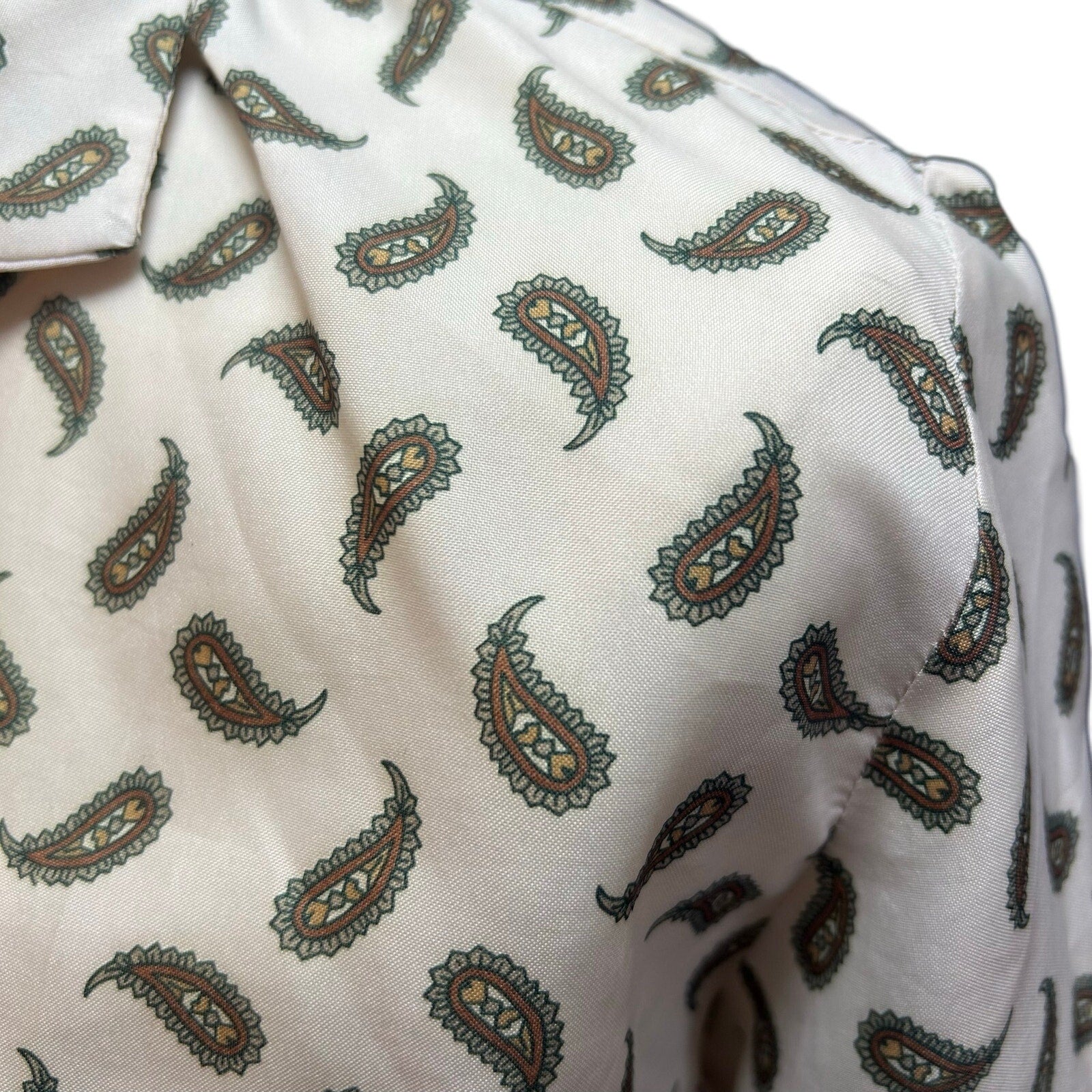 VTG 90s Handmade White Green Paisley Print Top Cloth Buttons Whimsigoth Boho