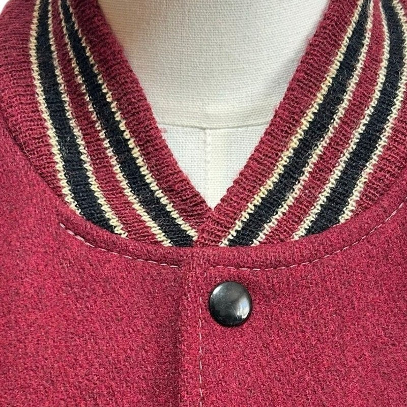 VTG 80s DeLong Archival Varsity Letter Jacket Maroon Black Leather 42 Grunge