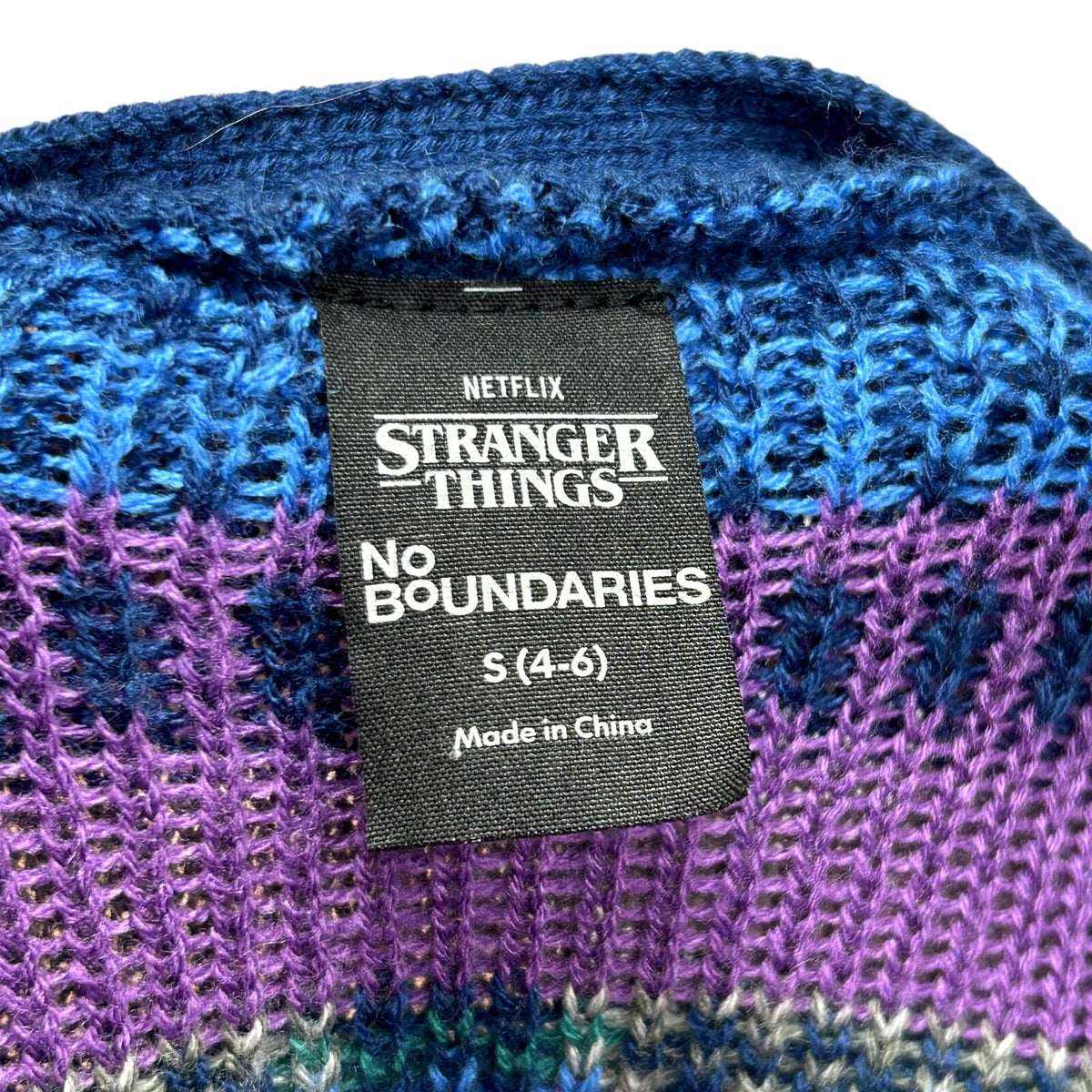 Netflix Stranger Things S Purple Blue Fair Isle Cassette V-Neck Knit Cardigan