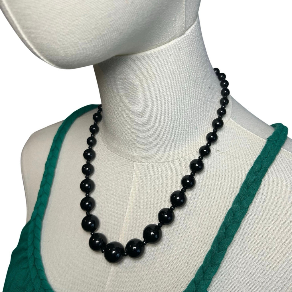 VTG Y2K Black Graduated Bead Necklace Adjustable Whimsygoth Grunge Goth Siren