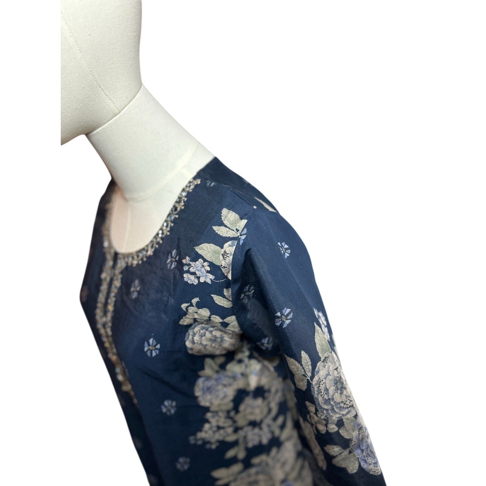 Hoondee Navy Blue Floral Embellished Kurti Tunic Dress