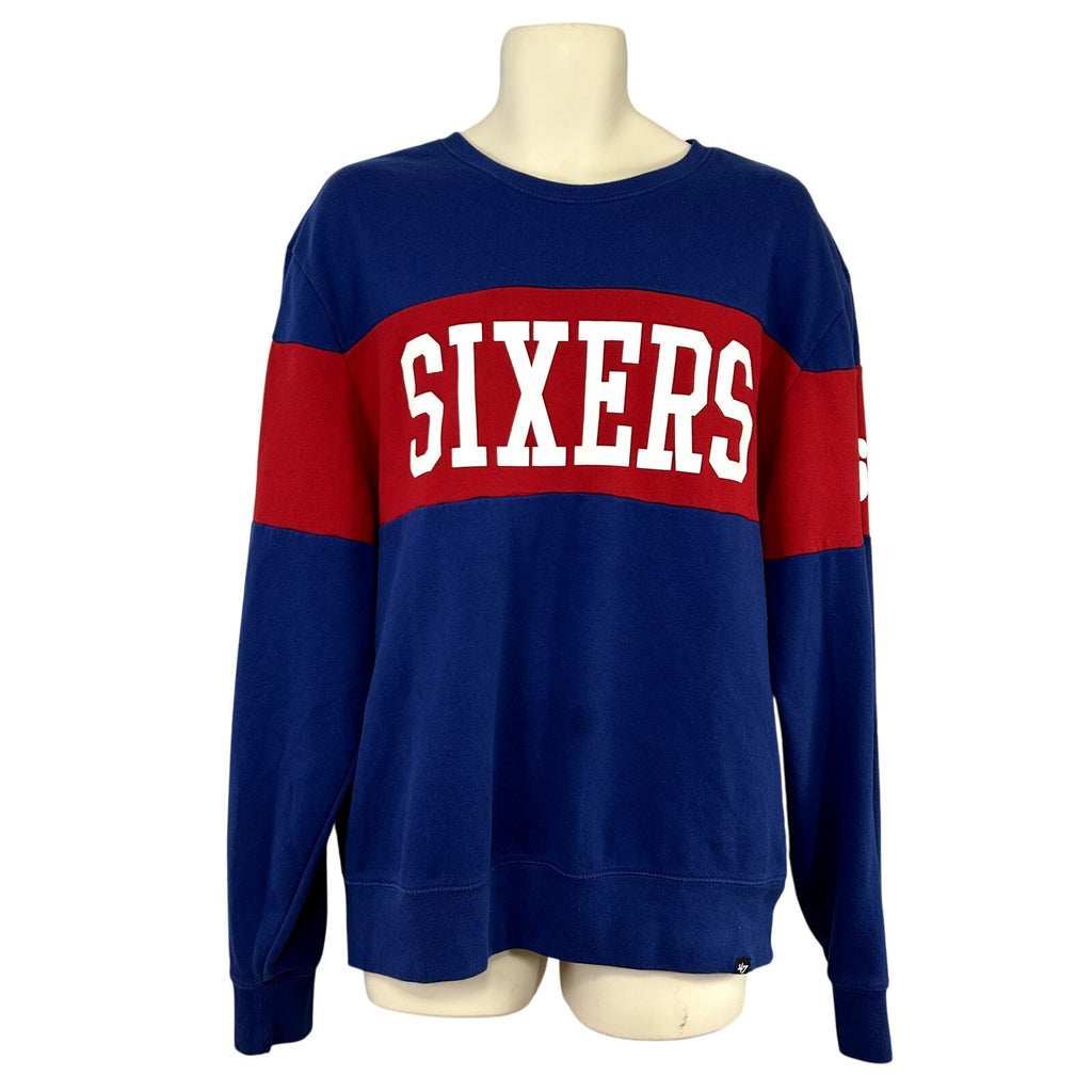 47 Brand XL Philadelphia 76ers Colorblock Fleece Crewneck NBA Sweatshirt Sports