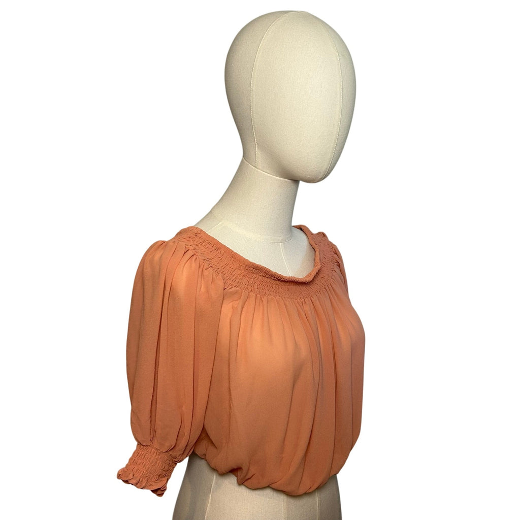 Peach Sheer Chiffon Smocked Cropped M Blouse Fairycore  Coquette Whimsigoth Boho