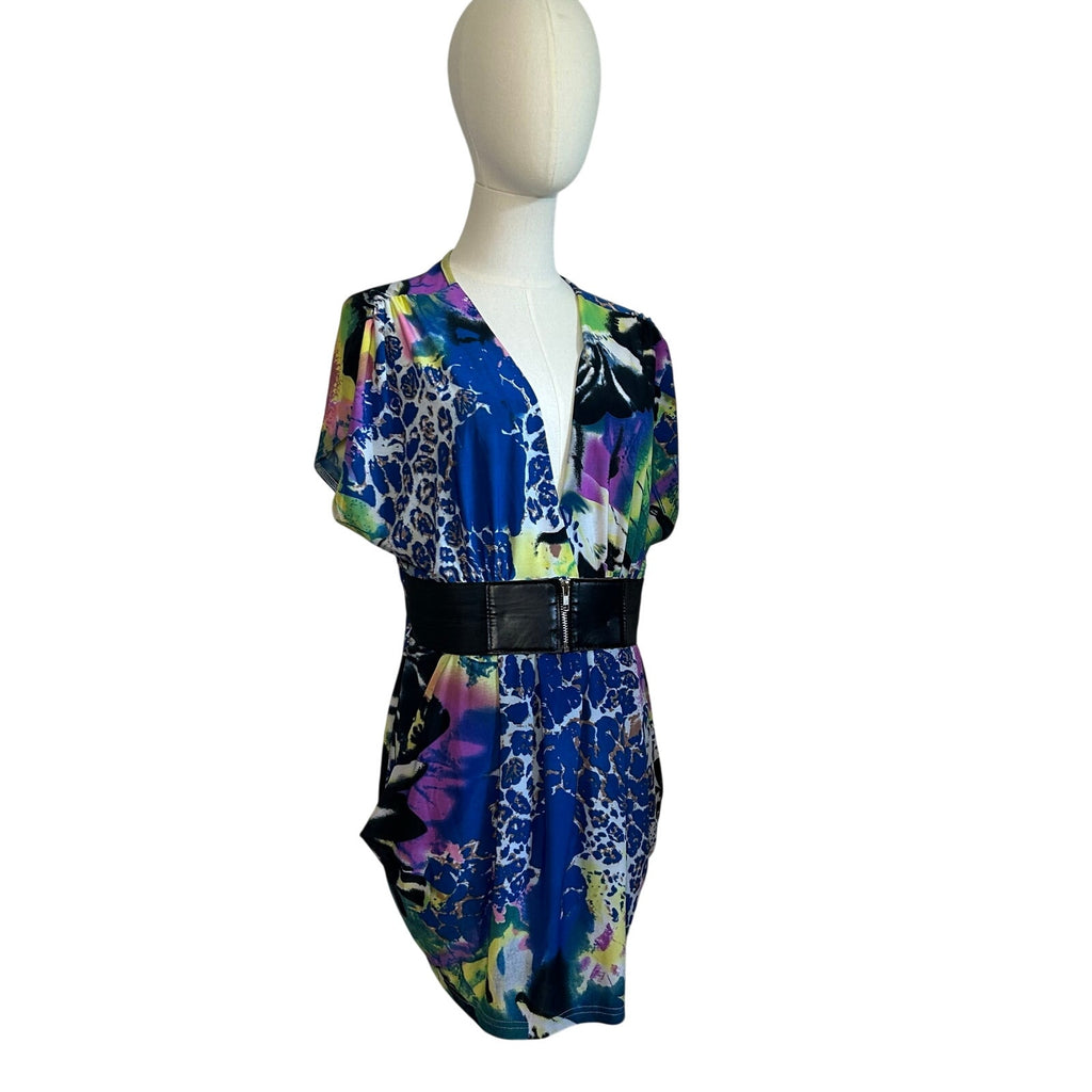 VTG Y2K Roommates Multicolored 4 Mini Dress Pockets Belt Retro Indie Twee Party