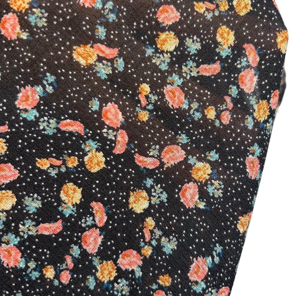 Black Pink Floral Sleeveless Mock Neck M Smocked Top Ruffle Y2K Romantic Goth